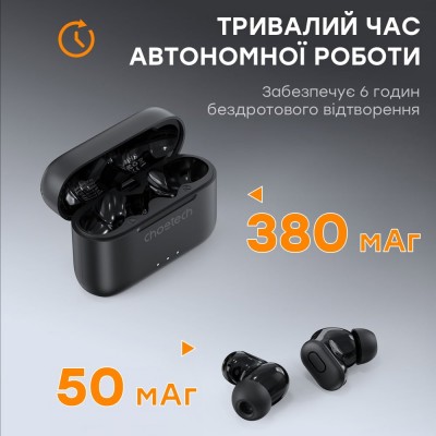 Бездротові навушники Choetech BH-T15 Black TWS, Bluetooth 5.2, ANC+ENC