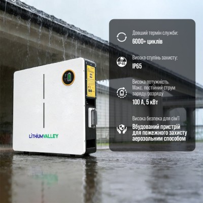 Аккумуляторная батарея литий-железо-фосфатная LiFePO4 100А*ч 51.2В 5120Вт*ч Lithium Valley LV-BAT-W5.12Ac настенный монтаж Аккумуляторная батарея литий-железо-фосфатная LiFePO4 100А*ч 51.2В 5120Вт*ч Lithium Valley LV-BAT-W5.12Ac настенный монтаж
