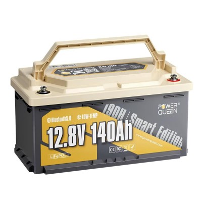 Аккумуляторная литий-железо-фосфатная с Bluetooth 12.8В 140А*ч LiFePO4 Power Queen H190 P12V140-150-RV190-BT-4-AC150 Аккумуляторная литий-железо-фосфатная с Bluetooth 12.8В 140А*ч LiFePO4 Power Queen H190 P12V140-150-RV190-BT-4-AC150