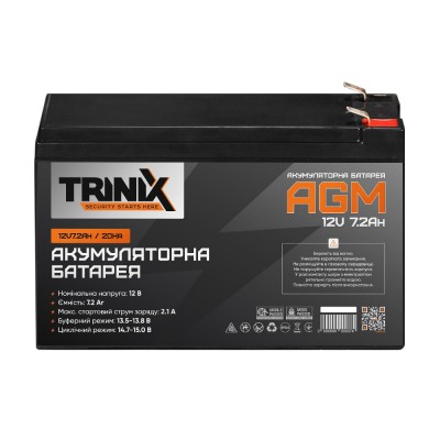 Trinix 12V7.2Ah/20Hr AGM Аккумуляторная батарея 12В 7.2Аг свинцово-кислотная Trinix 12V7.2Ah/20Hr AGM Аккумуляторная батарея 12В 7.2Аг свинцово-кислотная
