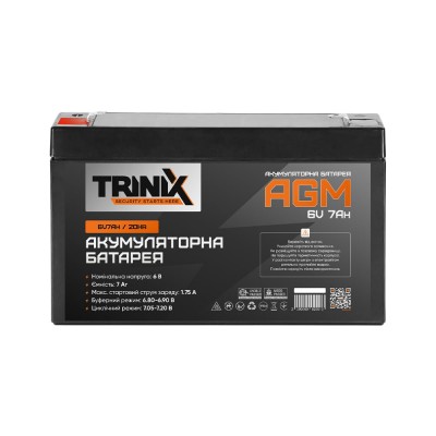 Акумуляторна батарея 6В 7Аг Trinix 6V7Ah/20Hr AGM свинцево-кислотна Акумуляторна батарея 6В 7Аг Trinix 6V7Ah/20Hr AGM свинцево-кислотна