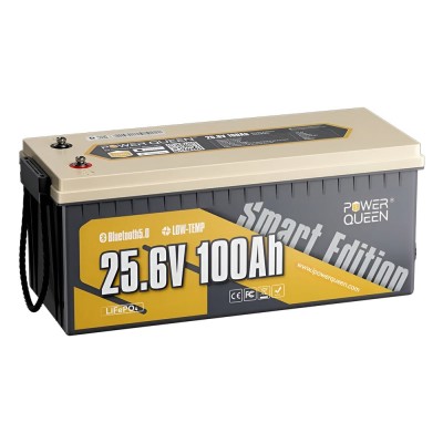 Аккумуляторная литий-железо-фосфатная с Bluetooth 25.6В 100А*ч LiFePO4 Power Queen P24V100-100-BASIC-BT-8-A160 Аккумуляторная литий-железо-фосфатная с Bluetooth 25.6В 100А*ч LiFePO4 Power Queen P24V100-100-BASIC-BT-8-A160
