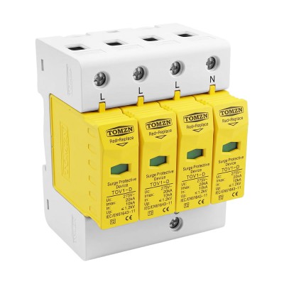 Обмежувач напруги TOMZN TOV1-20/4P 275V AC 10-20kA під DIN-рейку 4 полюси Обмежувач напруги TOMZN TOV1-20/4P 275V AC 10-20kA під DIN-рейку 4 полюси