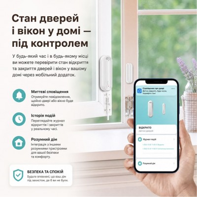 Бездротовий автономний датчик відчинення вікон/дверей з сиреною 90dB з WiFi Trinix TRX-DS03(WiFi) Tuya