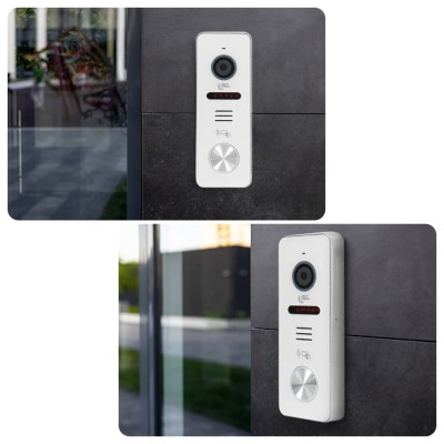 Комплект відеодомофону Light Vision з відеокамерою: домофон 7" AMSTERDAM FHD Black, відеопанель 2Mp RIO FHD (RF) White зі зчитувачем Mifare, MHD-відеокамера 2Mp VLC-1192WFM Graphite