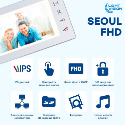 Видеодомофон 7" FHD Light Vision SEOUL с трубкой Видеодомофон 7" FHD Light Vision SEOUL с трубкой