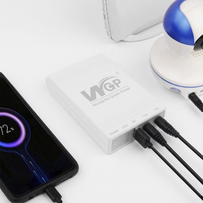 Источник бесперебойного питания с блоком питания Mini UPS WGP UPS103C Quick Charge 20000mAh 5V/12V/12V, Li-ion 4*5Ah для роутера и оптического терминала. Блок питания 12/3А (36W)