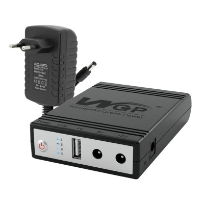 Комплект Mini UPS з блоком живлення: джерело безперебійного живлення Mini UPS WGP UPS1032 Black 10400mAh 5V/9V/12V, Li-ion 4*2.6Ah, для роутера і оптичного термінала та блок живлення SPF-1202B 12V/2A (24W)