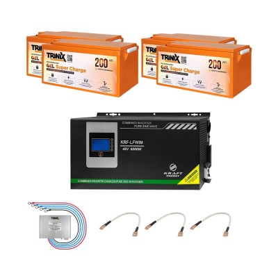 Комплект резервного живлення: гібридний інвертор на 6kW Kraft + 4 шт. 12В 200Аг Trinix TGL12V200Ah/20Hr GEL Super Charge Комплект резервного живлення: гібридний інвертор на 6kW Kraft + 4 шт. 12В 200Аг Trinix TGL12V200Ah/20Hr GEL Super Charge