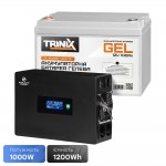 Комплект резервного живлення 1000W 1200Wh: високочастотний інвертор Kraft KRF-SAVR1000VA/1kW-12V + акумуляторна батарея Trinix TGL12V100Ah/20Hr GEL