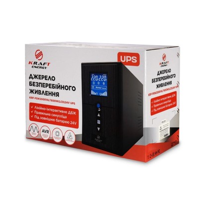 Источник бесперебойного питания Kraft KRF-PSW2000VA/1600W(LCD)24V UPS под внешний аккумулятор