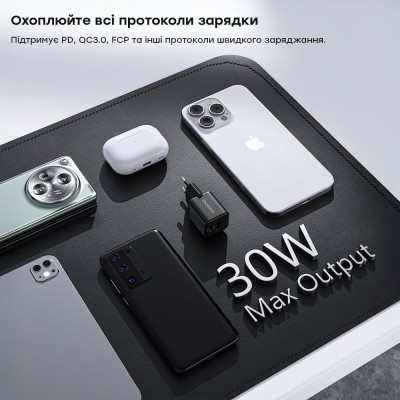 Мережевий зарядний пристрій Choetech PD5012 mini PD30W GAN A+C Black Мережевий зарядний пристрій Choetech PD5012 mini PD30W GAN A+C Black