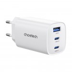 Мережевий зарядний пристрій Choetech PD9006 PD65W GAN USB-A+2xUSB-C White