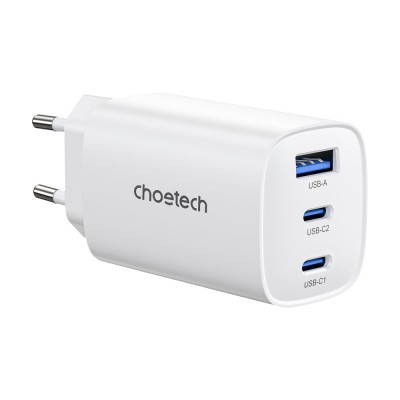 Мережевий зарядний пристрій Choetech PD9006 PD65W GAN USB-A+2xUSB-C White