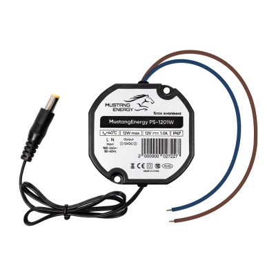 Блок живлення Mustang Energy PS-1201W 12V/1A вологозахищений IP67 Блок живлення Mustang Energy PS-1201W 12V/1A вологозахищений IP67