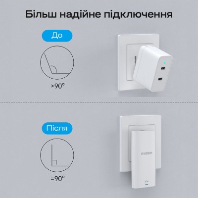 Сітчасте зарядне пристрій Choetech PD6011 Ultra thin PD67W GAN A+C White