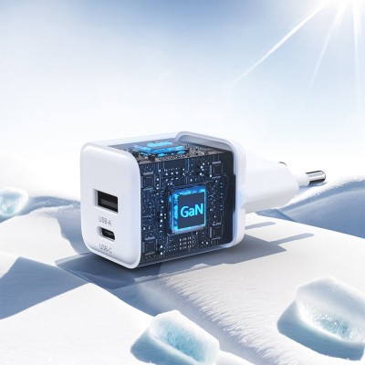 Мережевий зарядний пристрій Choetech PD6052 PD35W GAN A+C White