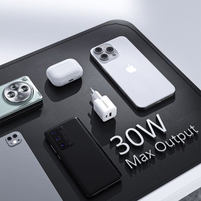 Мережевий зарядний пристрій Choetech PD6052 PD35W GAN A+C White