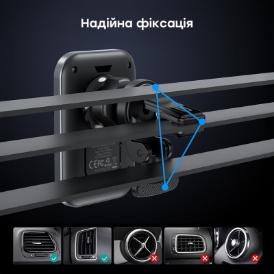 Автомобільний зарядний пристрій Choetech T206-F Black бездротова зарядка, магнітне кріплення Автомобільний зарядний пристрій Choetech T206-F Black бездротова зарядка, магнітне кріплення