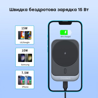 Автомобільний зарядний пристрій Choetech T206-F Black бездротова зарядка, магнітне кріплення Автомобільний зарядний пристрій Choetech T206-F Black бездротова зарядка, магнітне кріплення