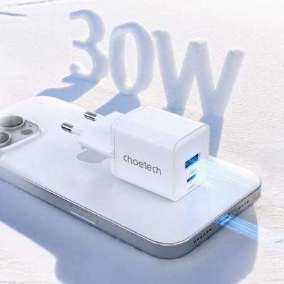Мережевий зарядний пристрій Choetech PD6052 PD35W GAN A+C White