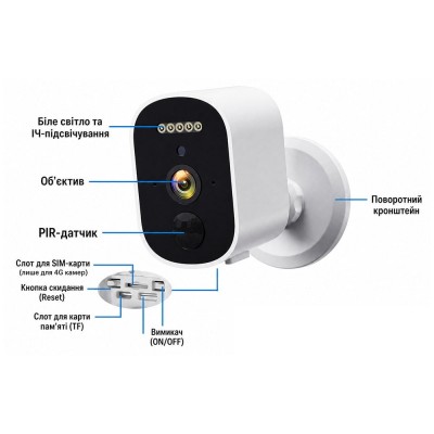 Автономна WiFi 2.4/5GHz IP-відеокамера 3Mp Light Vision VLC-03IB(CamHi) White, f=3.6mm, на акумуляторних батареях 4000mAh