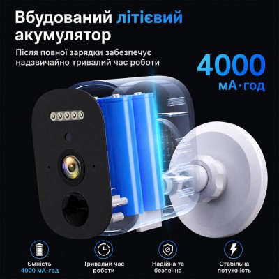 Автономна WiFi 2.4/5GHz IP-відеокамера 3Mp Light Vision VLC-03IB(CamHi) White, f=3.6mm, на акумуляторних батареях 4000mAh