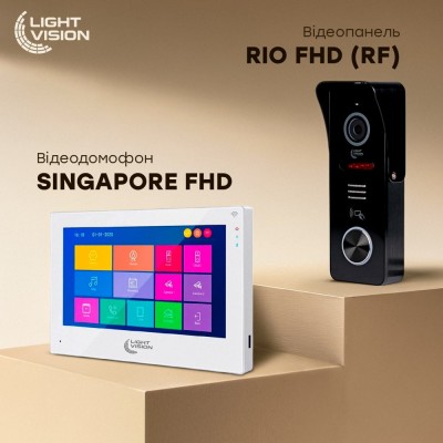 Комплект видеодомофона Light Vision: домофон 10" SINGAPORE (AI) FHD White и видеопанель RIO FHD Black Комплект видеодомофона Light Vision: домофон 10" SINGAPORE (AI) FHD White и видеопанель RIO FHD Black