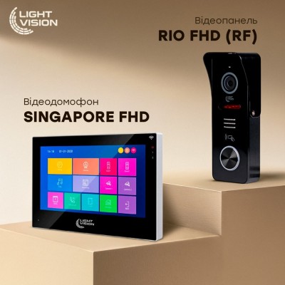 Комплект видеодомофона Light Vision: домофон 7" SINGAPORE (AI) FHD Black и видеопанель RIO FHD Black Комплект видеодомофона Light Vision: домофон 7" SINGAPORE (AI) FHD Black и видеопанель RIO FHD Black