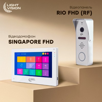 Комплект видеодомофона Light Vision: домофон 10" SINGAPORE (AI) FHD White и видеопанель RIO FHD Silver Комплект видеодомофона Light Vision: домофон 10" SINGAPORE (AI) FHD White и видеопанель RIO FHD Silver