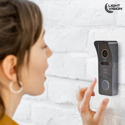 Комплект відеодомофону Light Vision з відеокамерою: домофон 7" AMSTERDAM FHD White, відеопанель 2Mp RIO FHD Grey, MHD-відеокамера 2Mp VLC-1192WFM Graphite