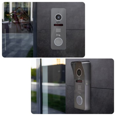 Комплект відеодомофону Light Vision з відеокамерою: домофон 7" AMSTERDAM FHD White, відеопанель 2Mp RIO FHD Grey, MHD-відеокамера 2Mp VLC-1192WFM Graphite