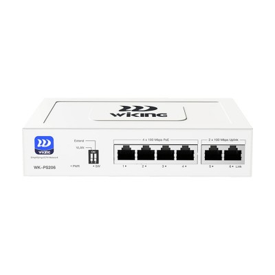 PoE-коммутатор 6-портовый неуправляемый Wiking WK-PS206 V2, 4x100Mbps PoE, 2x100Mbps Uplink, 45W PoE-коммутатор 6-портовый неуправляемый Wiking WK-PS206 V2, 4x100Mbps PoE, 2x100Mbps Uplink, 45W
