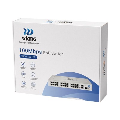 PoE-коммутатор 27-портовый неуправляемый Wiking WK-PS227GF, 24x100Mbps PoE, 2x1000Mbps Uplink, 1x1000Mbps SFP, 270W