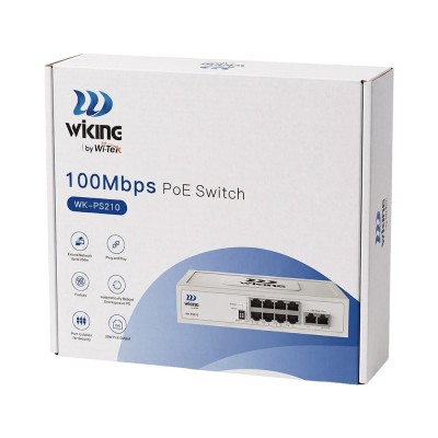 PoE-коммутатор 10-портовый неуправляемый Wiking WK-PS210 V2, 8x100Mbaps PoE, 2x100Mbps Uplink, 76W PoE-коммутатор 10-портовый неуправляемый Wiking WK-PS210 V2, 8x100Mbaps PoE, 2x100Mbps Uplink, 76W