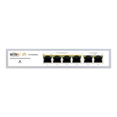 PoE-коммутатор 6-портовый управляемый Wi-Tek WI-PCES306G V2 гигабитный, 4x1000Mbps PoE+, 2x1000Mbps Uplink, 60W, Cloud, ONVIF PoE-коммутатор 6-портовый управляемый Wi-Tek WI-PCES306G V2 гигабитный, 4x1000Mbps PoE+, 2x1000Mbps Uplink, 60W, Cloud, ONVIF