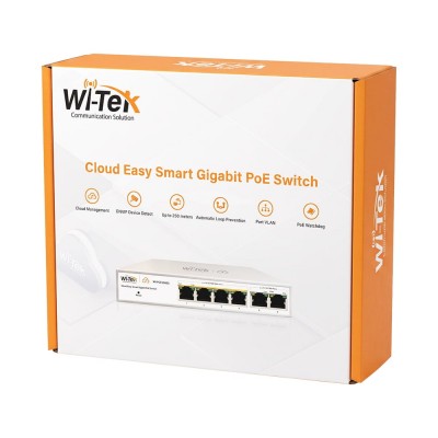 PoE-коммутатор 6-портовый управляемый Wi-Tek WI-PCES306G V2 гигабитный, 4x1000Mbps PoE+, 2x1000Mbps Uplink, 60W, Cloud, ONVIF PoE-коммутатор 6-портовый управляемый Wi-Tek WI-PCES306G V2 гигабитный, 4x1000Mbps PoE+, 2x1000Mbps Uplink, 60W, Cloud, ONVIF
