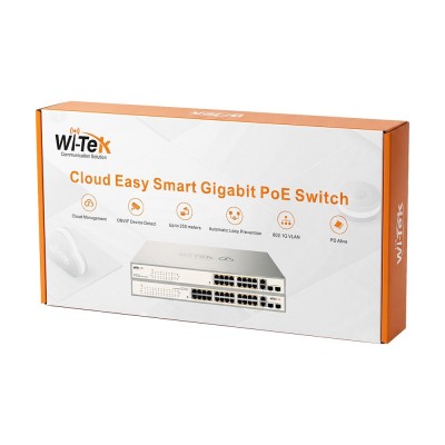 PoE-коммутатор 20-портовый управляемый Wi-Tek WI-PCES320GFH гигабитный 16x1000Mbps PoE+, 2x1000Mbps Uplink, 2xSFP, 130W, Cloud, ONVIF