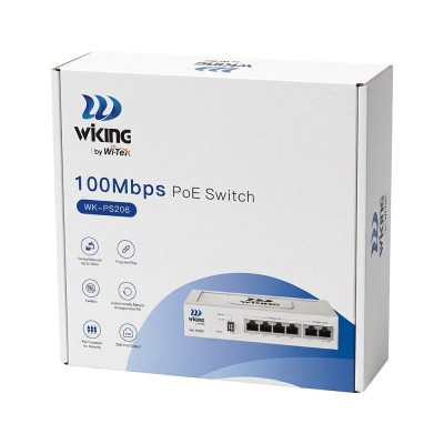 PoE-коммутатор 6-портовый неуправляемый Wiking WK-PS206 V2, 4x100Mbps PoE, 2x100Mbps Uplink, 45W PoE-коммутатор 6-портовый неуправляемый Wiking WK-PS206 V2, 4x100Mbps PoE, 2x100Mbps Uplink, 45W