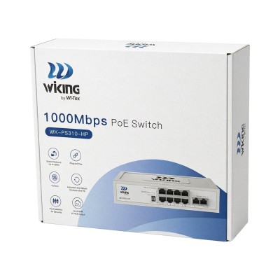 PoE-коммутатор 10-портовый неуправляемый Wiking WK-PS310-HP гигабитный, 8x1000Mbps PoE, 2x1000Mbps Uplink, 110W