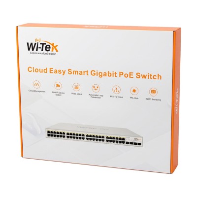 PoE-коммутатор 52-портовый управляемый Wi-Tek WI-PCES352GF гигабитный 48x1000Mbps PoE+, 4xSFP, 370W, Cloud, ONVIF PoE-коммутатор 52-портовый управляемый Wi-Tek WI-PCES352GF гигабитный 48x1000Mbps PoE+, 4xSFP, 370W, Cloud, ONVIF