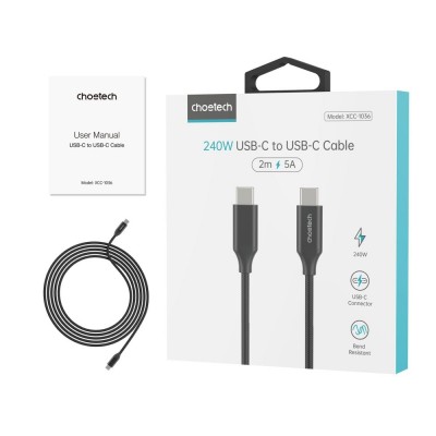 Кабель Choetech ХСС-1036 Black USB-C to USB-C PD3.1 240W 2m Кабель Choetech ХСС-1036 Black USB-C to USB-C PD3.1 240W 2m