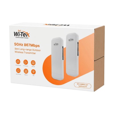 Комплект беспроводного моста Wi-Fi Wi-Tek WI-CPE800-KIT V3 5GHz, 867Mbps, 5km, 2x1000Mbps, PoE IN/LAN OUT, Cloud Комплект беспроводного моста Wi-Fi Wi-Tek WI-CPE800-KIT V3 5GHz, 867Mbps, 5km, 2x1000Mbps, PoE IN/LAN OUT, Cloud