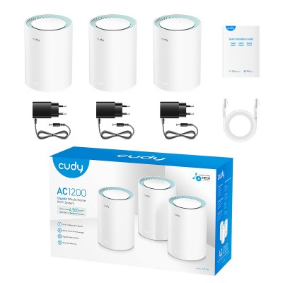 Маршрутизатор WiFi Mesh-система WiFi 5 Cudy M1300 (3-Pack) 3 штуки дводіапазонні гігабітні AC1200 Маршрутизатор WiFi Mesh-система WiFi 5 Cudy M1300 (3-Pack) 3 штуки дводіапазонні гігабітні AC1200