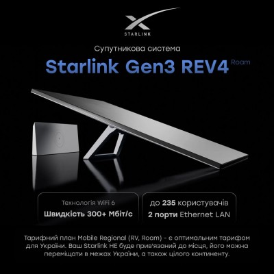 Супутникова система Starlink Gen3 REV4 з тарифом без прив'язки до місця, без акаунта, з сумкою для транспортування