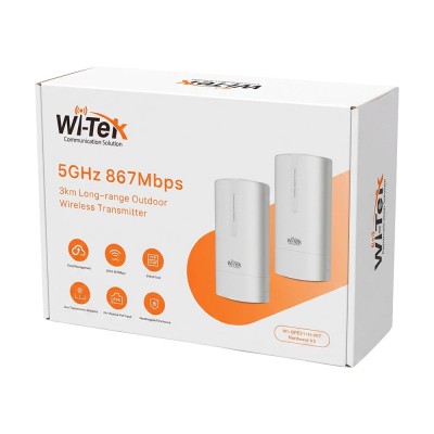 Комплект беспроводного моста WiFi Wi-Tek WI-CPE511H-KIT V2 5GHz, 867Mbps, 3km, 2x100Mbps, Cloud Комплект беспроводного моста WiFi Wi-Tek WI-CPE511H-KIT V2 5GHz, 867Mbps, 3km, 2x100Mbps, Cloud