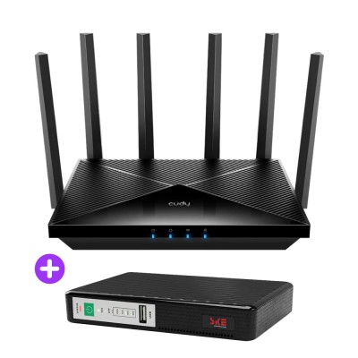 Комплект безперебійної зв'язку: WiFi 7 Mesh-маршрутизатор Cudy WR6500H + Mini UPS SKE POE-432N 8800mAh 5V/9V/12V/15V/24V/PoE, Li-ion 4*2.2Ah