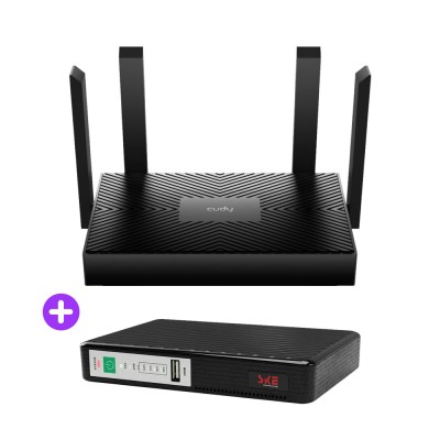 Комплект безперебійного зв'язку: WiFi 6 маршрутизатор Cudy WR1500 + Mini UPS SKE POE-432N 8800mAh 5V/9V/12V/15V/24V/PoE, Li-ion 4*2.2Ah