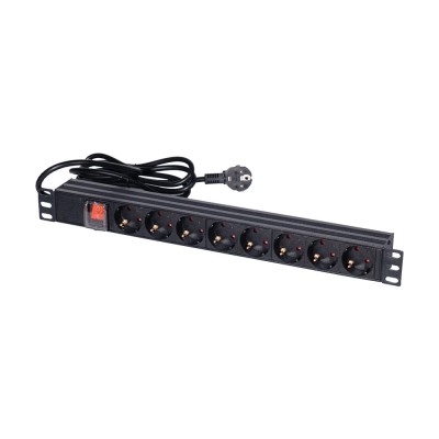 Блок розеток NVC-PDU/8M-16А Black для коммутационного шкафа 19" на 8 розеток, с выключателем Блок розеток NVC-PDU/8M-16А Black для коммутационного шкафа 19" на 8 розеток, с выключателем