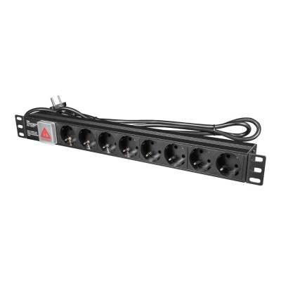 Блок розеток E-NET PDU/8M-16 Black на 8 розеток Schuko, с выключателем Блок розеток E-NET PDU/8M-16 Black на 8 розеток Schuko, с выключателем